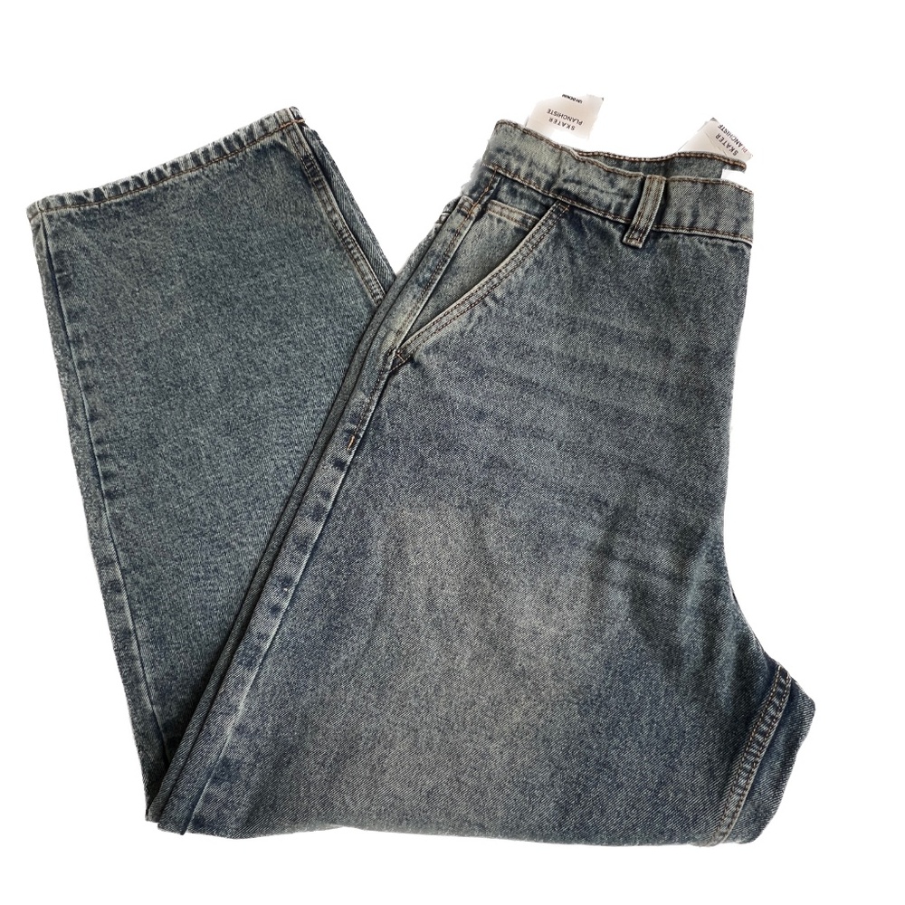 New UH Denim Jeans Skater Medium Wash High Rise Wide Leg Cotton Size 32 NWT